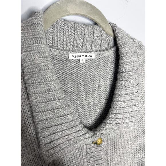Reformation Belvedere Oversized Sweater Size Small Gray Baby Alpaca Collared - Picture 6 of 8